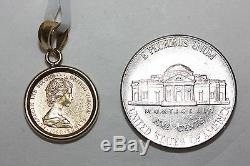 Fine 14K/ 22K Yellow Gold Queen Elizabeth Small coin Pendant Charm 2.1 Grams