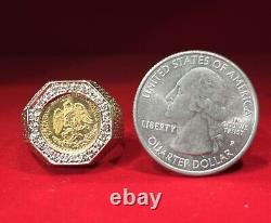 Fine 14K Yellow Gold Diamonds 1945 Dos Pesos Gold Coin Ring Size 6.75