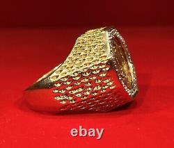 Fine 14K Yellow Gold Diamonds 1945 Dos Pesos Gold Coin Ring Size 6.75