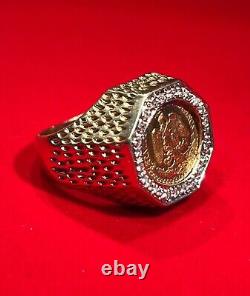 Fine 14K Yellow Gold Diamonds 1945 Dos Pesos Gold Coin Ring Size 6.75