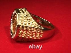 Fine 14K Yellow Gold Diamonds 1945 Dos Pesos Gold Coin Ring Size 6.75