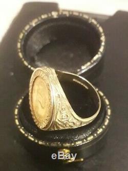 Fine Gold 24ct 1986 Krugerrand Coin In Solid 9ct Gold Ring Hallmarked London N