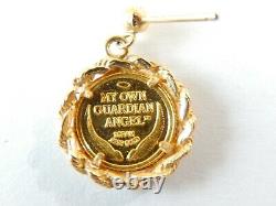 Fine Gold. 999'My Own Guardian Angel' 1gm Coin Each Earrings 14K Bezel 2-sided