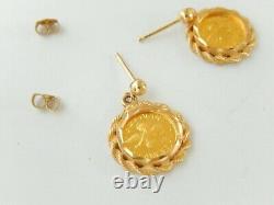 Fine Gold. 999'My Own Guardian Angel' 1gm Coin Each Earrings 14K Bezel 2-sided