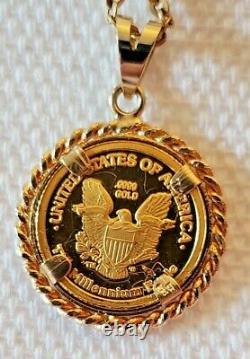 Fine Gold. 9999 24k Walking Liberty Coin 14k Gold Pendant with 18K Gold Necklace