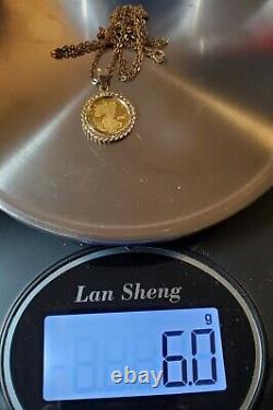 Fine Gold. 9999 24k Walking Liberty Coin 14k Gold Pendant with 18K Gold Necklace