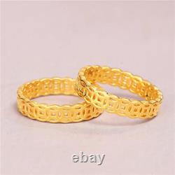 Fine Pure 999 24K Yellow Gold Unisex 3D Lucky Money Coin Ring Us Size4-9
