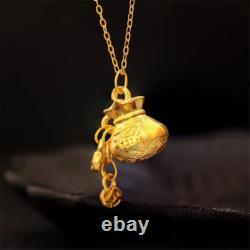 Fine Pure 999 24K Yellow Gold Women 3D Lucky Coin Fu Bag Pendant 1-1.2g 1412mm Fine Pure 999 24K Yellow Gold Women 3D Lucky Coin Fu Bag Pendant 1-1.2g 1412mm