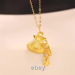 Fine Pure 999 24K Yellow Gold Women 3D Lucky Coin Fu Bag Pendant 1-1.2g 1412mm Fine Pure 999 24K Yellow Gold Women 3D Lucky Coin Fu Bag Pendant 1-1.2g 1412mm