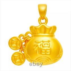 Fine Pure 999 24K Yellow Gold Women 3D Lucky Coin Fu Bag Pendant 1-1.2g 1412mm Fine Pure 999 24K Yellow Gold Women 3D Lucky Coin Fu Bag Pendant 1-1.2g 1412mm