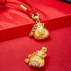 Fine Pure 999 24K Yellow Gold Women 3D Lucky Coin Fu Bag Pendant 1-1.2g 1412mm Fine Pure 999 24K Yellow Gold Women 3D Lucky Coin Fu Bag Pendant 1-1.2g 1412mm