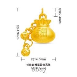Fine Pure 999 24K Yellow Gold Women 3D Lucky Coin Fu Bag Pendant 1-1.2g 1412mm Fine Pure 999 24K Yellow Gold Women 3D Lucky Coin Fu Bag Pendant 1-1.2g 1412mm