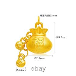 Fine Pure 999 24K Yellow Gold Women 3D Lucky Coin Fu Bag Pendant 1-1.2g 1412mm Fine Pure 999 24K Yellow Gold Women 3D Lucky Coin Fu Bag Pendant 1-1.2g 1412mm