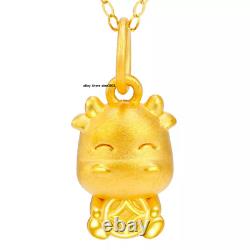 Fine Pure 999 24K Yellow Gold Women Lucky 3D Coin Cow Pendant 0.6-0.8g