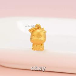 Fine Pure 999 24K Yellow Gold Women Lucky 3D Coin Cow Pendant 0.6-0.8g