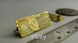 Fine Solid Metal One Hundred Dollar Bill Money Stud Earrings Yellow Gold plated