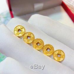 Fine Solid Pure 999 24Kt Yellow Gold Five Coin Bead Link Bracelet 6.7inch