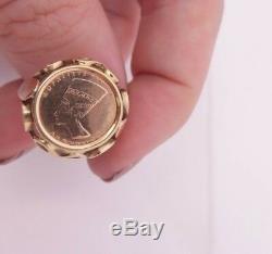 Fine solid two coloured 14ct/14k gold Egyptian coin ring, 585