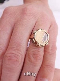 Fine solid two coloured 14ct/14k gold Egyptian coin ring, 585