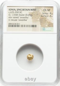 First Coin in Human History Ionia Swastika Electrum Gold coin 625 BC, NGC CH VF