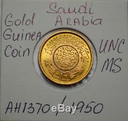 GEM BU UNC MS Saudi Arabia Gold Guinea Coin AH 1370 / 1950.917 Fine Gold 22k