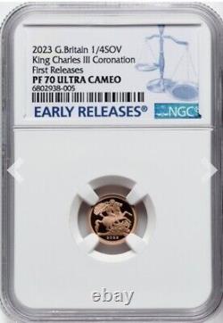 GOLD 1/4 Sov NGC PF70 2023 KING CHARLES III CORONATION G BRITAIN Fine 0.999 COIN