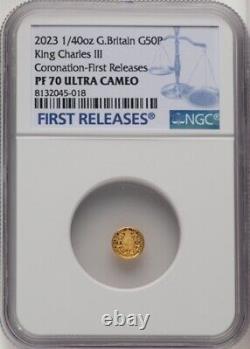 GOLD 1/40 Oz NGC PF70 2023 KING CHARLES III CORONATION G BRITAIN Fine 0.999 COIN