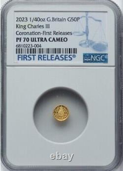 GOLD 1/40 Oz NGC PF70 2023 KING CHARLES III CORONATION G BRITAIN Fine 0.999 COIN