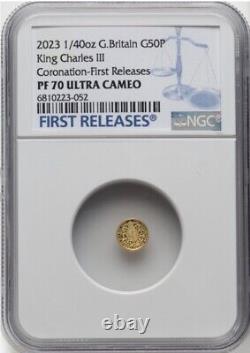 GOLD 1/40 Oz NGC PF70 2023 KING CHARLES III CORONATION G BRITAIN Fine 0.999 COIN