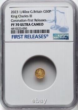 GOLD 1/40 Oz NGC PF70 2023 KING CHARLES III CORONATION G BRITAIN Fine 0.999 COIN
