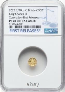 GOLD 1/40 Oz NGC PF70 2023 KING CHARLES III CORONATION G BRITAIN Fine 0.999 COIN