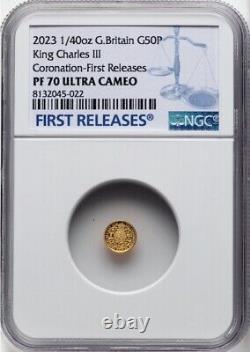 GOLD 1/40 Oz NGC PF70 2023 KING CHARLES III CORONATION G BRITAIN Fine 0.999 COIN