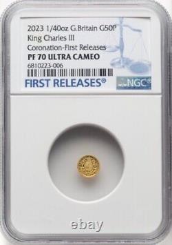 GOLD 1/40 Oz NGC PF70 2023 KING CHARLES III CORONATION G BRITAIN Fine 0.999 COIN