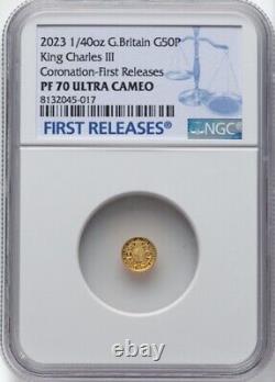 GOLD 1/40 Oz NGC PF70 2023 KING CHARLES III CORONATION G BRITAIN Fine 0.999 COIN