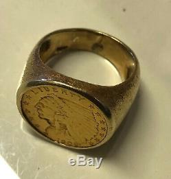 GOLD $2.50 COIN RING 1909 INDIAN QTR. EAGLE 16.3 GRAMS 14kt & 22kt SIZE 9-CLASSY