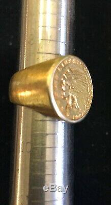 GOLD $2.50 COIN RING 1909 INDIAN QTR. EAGLE 16.3 GRAMS 14kt & 22kt SIZE 9-CLASSY