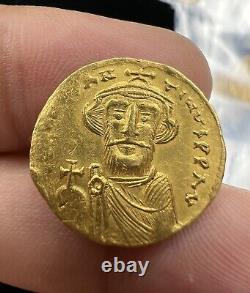 GOLD Constans II 641-668 AD, Byzantine Roman Empire AV Solidus Coin, Fine