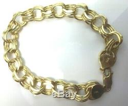 GORGEOUS 14K yellow gold TRIPLE COIN LINK charm bracelet starter. 7.9.3gm