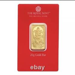 Ganesh 20g Gold Bullion Minted Bar 0.999 Fine 24ct Gold Ganesh 20g Gold Coin Bar