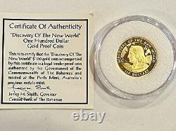 Genuine- $100 (. 900 Fine) Gold Proof Coin, Discovery Of The New World