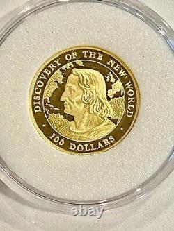 Genuine- $100 (. 900 Fine) Gold Proof Coin, Discovery Of The New World