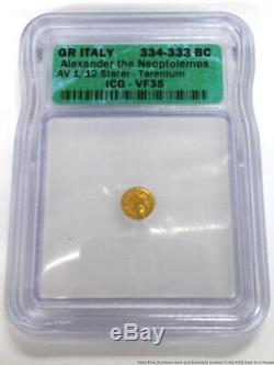 Genuine Alexander Neoptolemos 1/12 Stater 334BC Italian Gold Coin Very Fine VF