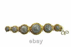 Georgian 18K Yellow Gold Ancient Roman Silver Coin Bracelet Antique Empire