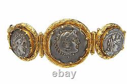 Georgian 18K Yellow Gold Ancient Roman Silver Coin Bracelet Antique Empire