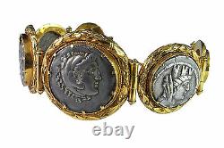 Georgian 18K Yellow Gold Ancient Roman Silver Coin Bracelet Antique Empire