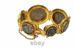 Georgian 18K Yellow Gold Ancient Roman Silver Coin Bracelet Antique Empire