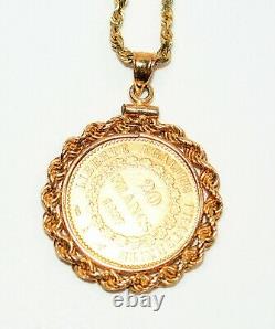 Gold 1897 20 Franc Coin 14kt Yellow Gold Pendant Necklace