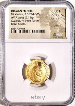Gold Aureus Diocletian Roman Empire Coin 284-305 AD NGC Ch F Strike 5/5-Pierced