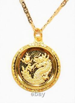 Gold Coin 14kt Yellow Gold Oriental Dragon Pendant Necklace