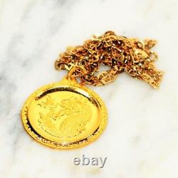 Gold Coin 14kt Yellow Gold Oriental Dragon Pendant Necklace